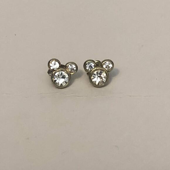 Disney Mickey Mouse Inspired Mini Stud Earrings Clear Stone Gold Tone - Picture 2 of 5